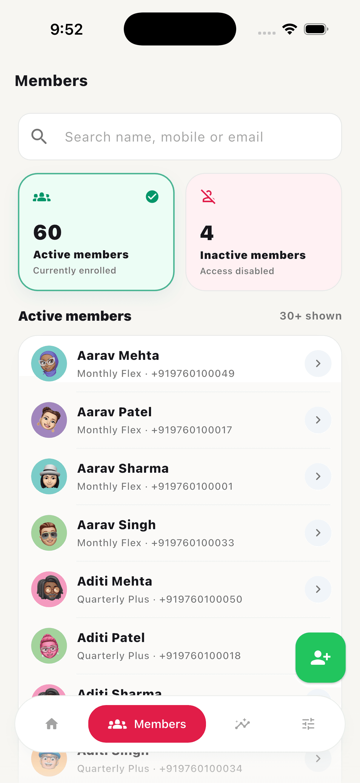 Gymmey member management screen
